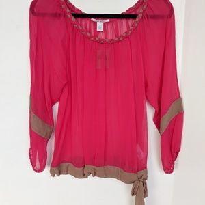 Lucky🌺sheer hot pink & tan top🌺BNWT🌺sz S